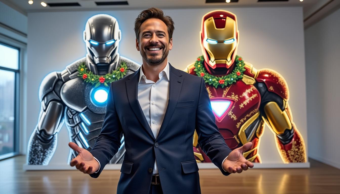 discover robert downey jr.'s exclusive festive artwork featuring iron man and doctor doom, celebrating the holiday season with a unique and captivating twist.