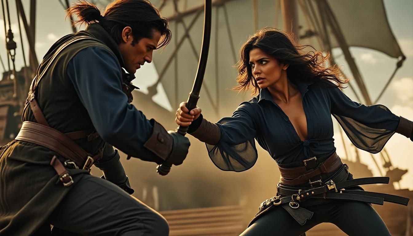 priyanka chopra jonas and karl urban share thrilling insights into their epic combat scenes in the new pirate adventure film the bluff in this exclusive interview.