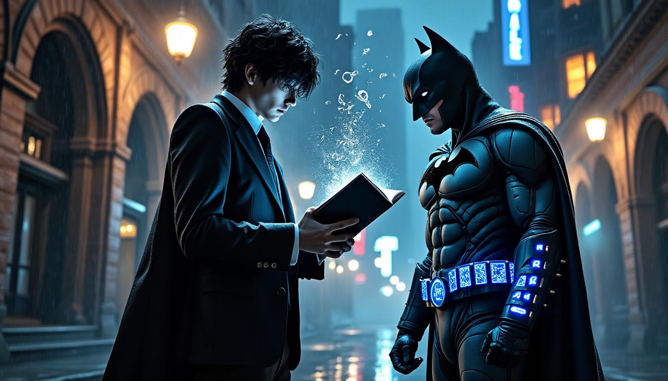 discover the stunning variant cover of absolute batman #19, paying tribute to death note with captivating artwork that blends iconic elements from both universes.